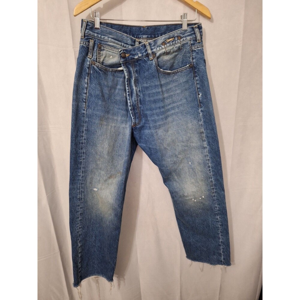 R13 Crossover Jeans Jasper Womens Sz 29 Italy Blue Denim Paint Splash Distressed
